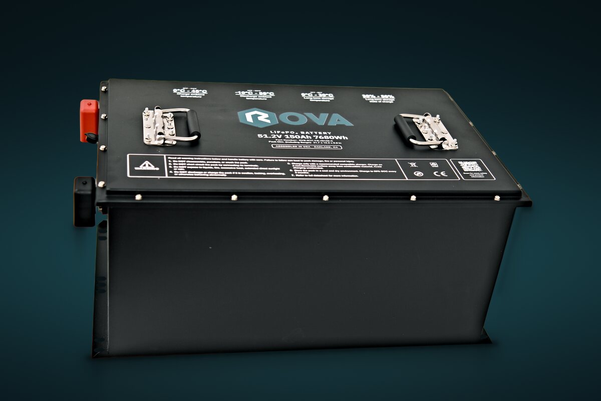 Long side of the 48V 150Ah LFP Pack, with its mounting flange